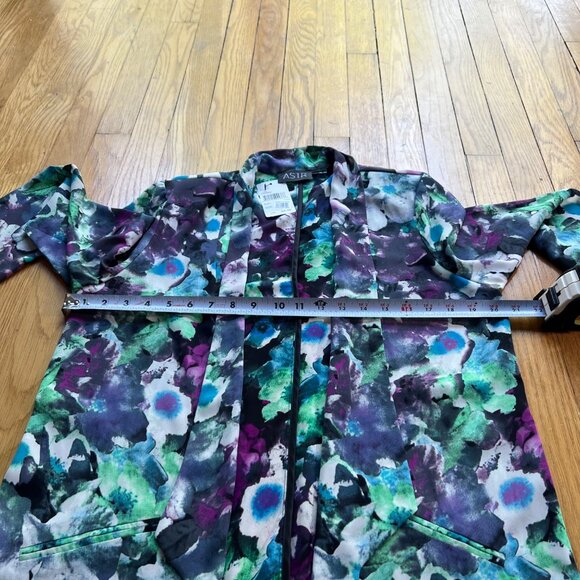 ASTR Size L NEW Black Multicolor Floral Open Front Long Sleeve Sheer Blazer - Picture 9 of 14